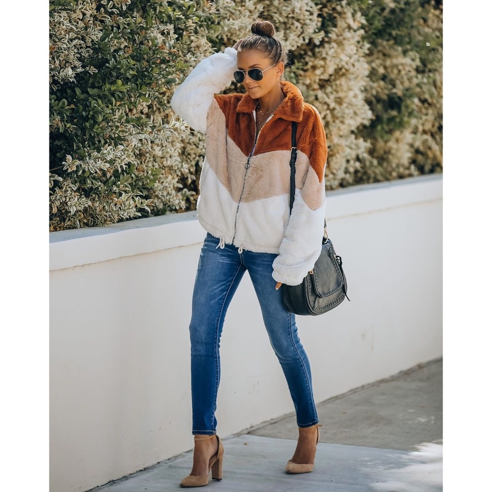 SIBLEY POCKETED FAUX FUR CHEVRON JACKET - Picture 8 of 9